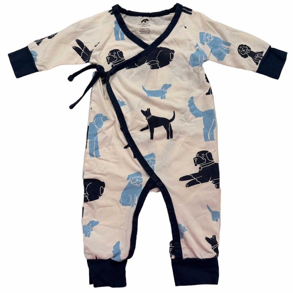 Monica + Andy Organic Cotton Dog Print Kimono Jumpsuit 6–9M